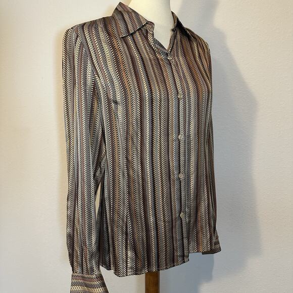 Vintage Silk Old Money Blouse Sz 8 Striped Button Top Heritage Academia Capsule - Picture 10 of 10